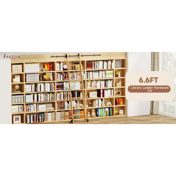 6.6FT Round Tube Rolling Library Sliding Ladder Hardware Kit with Brake