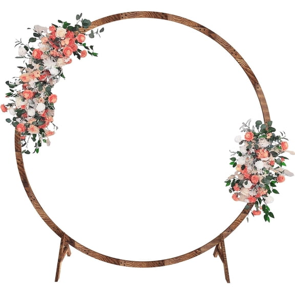 6.6FT Round Wooden Wedding Arch, Wooden Arch Backdrop with Natural Finish, Rustic Wedding Arch for Ceremony Bridal Shower Garden Decor