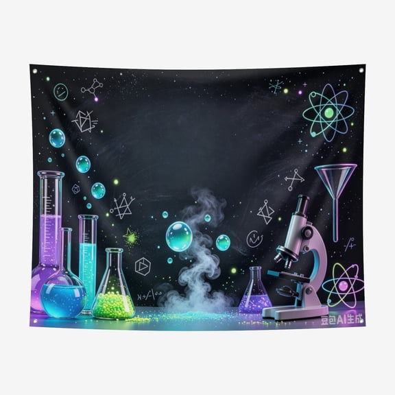 6*6FT Science Party Decorations Photo Studio Background Birthday Party Decor Banner Supplies Mad Science Fun Scientist Subject Black Backdrop School Poster for Photography