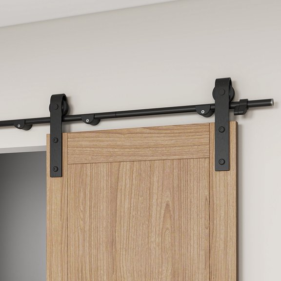 6.6FT Sliding Barn Door Hardware Kit Smoothly and Quietly Sliding Barn Door Track with Floor Guide for Interior Exterior Fit 36 to 40in Wide Panel J Shape Hanger