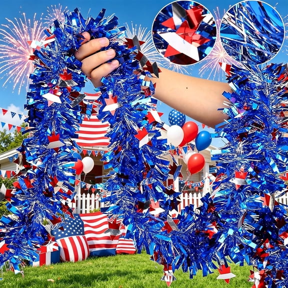 6.6FT Vibrant Star Streamer Ornament, Classic Patriotic Themed Hanging Ribbon Decor, Multi Layer Scene Embellishment, Easy Install Festive Supply for Indoor Outdoor Courtyard Party Parade Layout