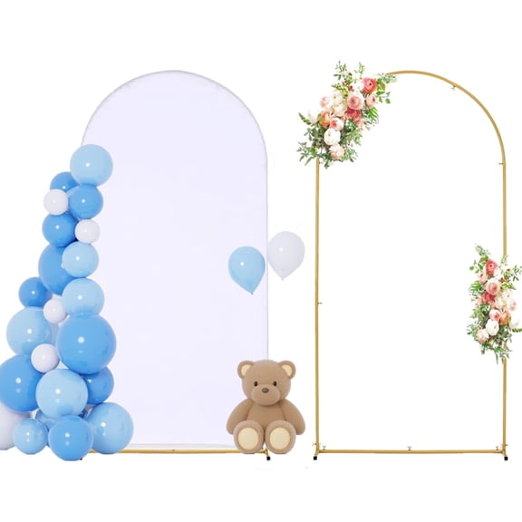 6.6FT Wedding Arch Backdrop Stand And White Cover, Metal Arch Backdrop Stand And Cover Set For Parties,Birthdays,Bridal Showers,Banquets,Ceremonies,Event Decor