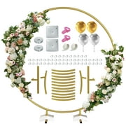 6.6FT Wedding Arch Circle Round Metal Stand Frame W/ 50Pcs Gold Silver Balloon For Home Garden Backdrop Climbing Plants Bridal Party Decoration Arbor