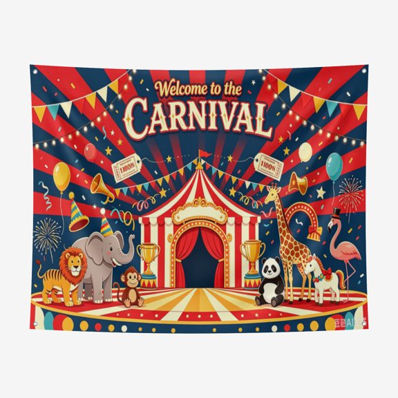 6*6FT Welcome To The Carnival Banner Red Circus Theme Party Decorations Carnival Backdrop Circus Animals Birthday Party Decorations Photo Props