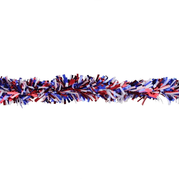 6.6FT x 30FT 4th of July Garland Decoration Red White Blue Tinsel Garland Labor Day Patriotic Metallic Chunky Glitter Tinsel for Independence Day Memorial Day Decoration