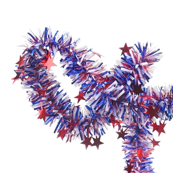 6.6Feet 4th of July Decoration,Red White Blue Tinsel Garland,Patriotic Chunky Glitter Tinsel for Memorial Day Independence Day Celebration Holiday Decorations