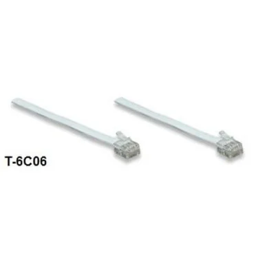 Manhattan 6.6ft RJ12 6P6C Flat Modular Telephone Cable – White (CablesOnline T-6C06)