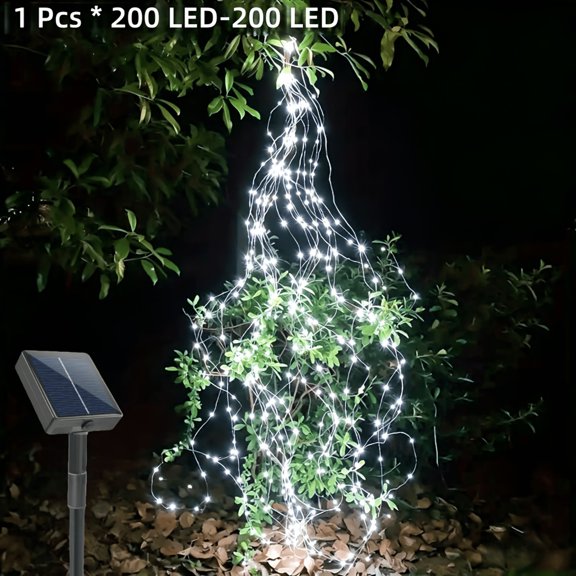 6.6Ft Solar Powered LED Waterfall Tree String Lights, Cascading Vine Fairy Lights with 200 LEDs, Waterproof Hanging Lantern with String Lights Christmas Holiday Patio Yard Decor - White Lights