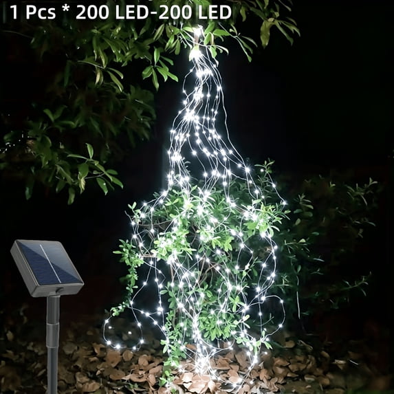 6.6Ft Solar Powered LED Waterfall Tree String Lights, Cascading Vine Fairy Lights with 200 LEDs, Waterproof Hanging Lantern with String Lights Christmas Holiday Patio Yard Decor - White Lights