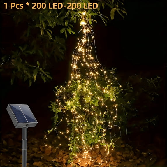 6.6Ft Solar Powered LED Waterfall Tree String Lights, Cascading Vine Fairy Lights with 200 LEDs, Waterproof Hanging Lantern with String Lights Christmas Holiday Patio Yard Decor - Yellow Lights