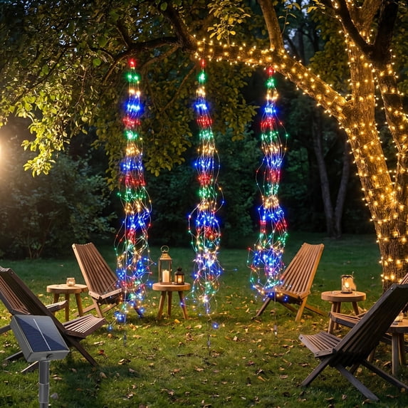 6.6Ft Solar Powered LED Waterfall Tree String Lights, Cascading Vine Fairy Lights with 600 LEDs, Waterproof Hanging Lantern with String Lights Christmas Holiday Patio Yard Decor - Multicolor Lights