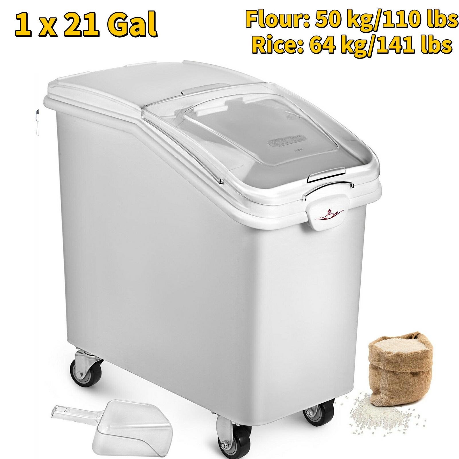 6.6Gal21Gal Kitchen Container Ingredient Storage Bin W/ Wheel & Scoop for Commercial Home