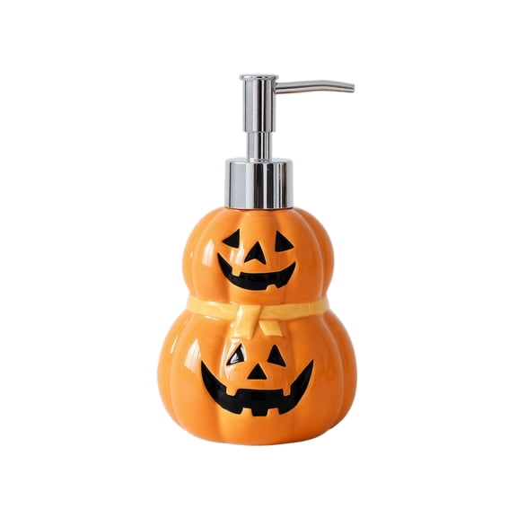 6.6IN Double Stack Pumpkin Ceramic Soap Dispenser,Lantern Halloween Handwashing Fluid Pump Bottle, Cute Fall Bathroom, Kitchen, Halloween Decor Liquid Soap Container,A