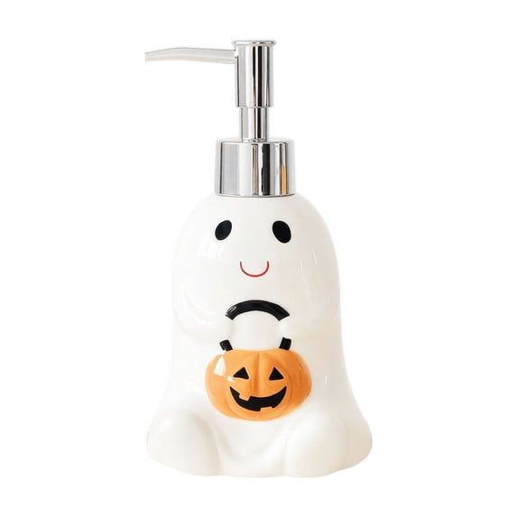 6.6IN Double Stack Pumpkin Ceramic Soap Dispenser,Lantern Halloween Handwashing Fluid Pump Bottle, Cute Fall Bathroom, Kitchen, Halloween Decor Liquid Soap Container,C