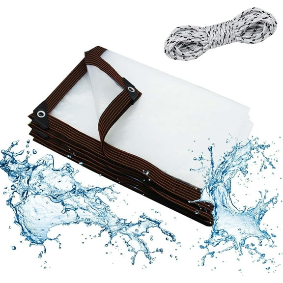 6.6X13FT Clear Waterproofs Tarps(Increase Grommets+Windproof Rope) Poly Tarpaulin Outdoor Garden Rainproof Covering,Clear Vinyl Tarp with for Patio,for Covering Henhouse Porch Canopy Plant Camping