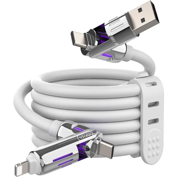 6.6ft 240W Fast Charging 4-in-1 Data Cable with RGB Breathing Light, Universal Charger Cord Compatible with iPhone and Android Devices