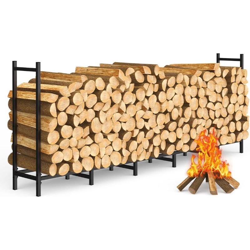 Burning Log Rack 6.6ft Adjustable Outdoor Firewood Rack - Large Capacity Metal Log Stand ...