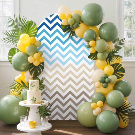 6.6ft Arch Backdrop Cover,Blue Gradient Ripple Zigzag Chevron Arch Stand Cover Spandex Fitted Backdrop Covers Abstract Geometric Wedding Birthday Bridal Shower Party Background Decoration