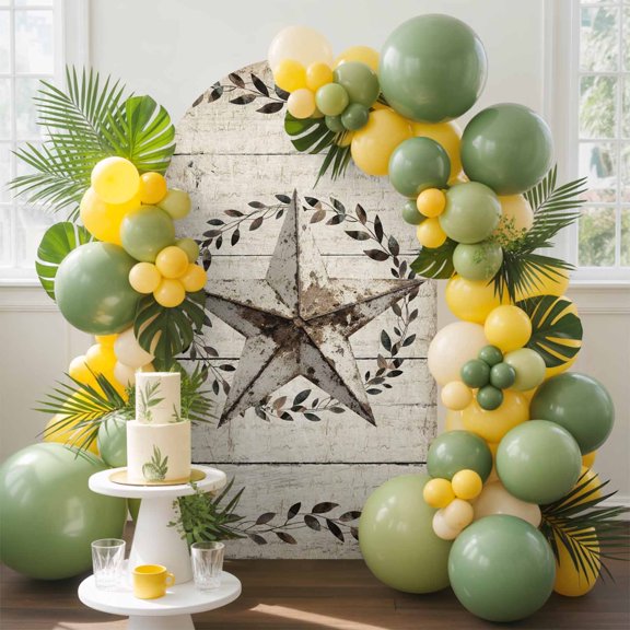 6.6ft Arch Backdrop Cover,Vintage Western Star Leaf Arch Stand Cover Spandex Fitted Backdrop Covers Farmhouse Retro Wood Board Wedding Birthday Bridal Shower Party Background Decoration