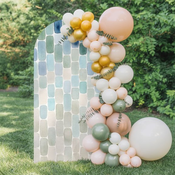 6.6ft Arch Backdrop Cover,Watercolor Mosaic Tiles Pattern Arch Stand Cover Spandex Fitted Backdrop Covers Color Gradients Wedding Birthday Bridal Shower Party Background Decoration