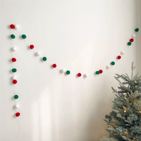 6.6ft Felt Ball Garland Set, Red, White & Green Christmas Holiday Decorations, Wool Felt Pom Pom String for Tree, Wreath, and Festive Party Decor