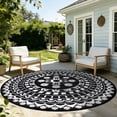 thumbnail image 1 of 6*6ft Round Outdoor Rug Circle Outside Area Rug Boho Reversible Patio Rug Plactic Straw Rug for Patios,Deck,Picnic,Beach,Trailer,Camping,Black&White, 1 of 10