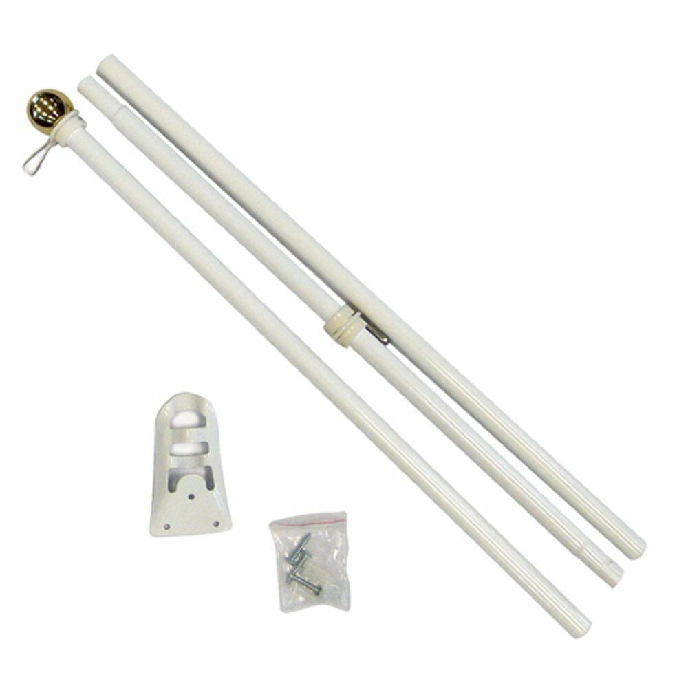 6' 6ft White Steel Flag Pole Kit With Gold Ball Topper Residential Kit