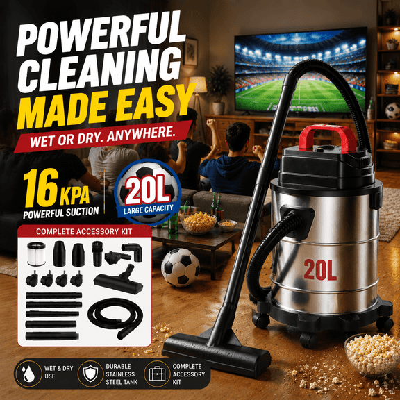 6.6gal New Commercial Vacuum Cleaner: Powerful Suction, Lightweight, 5.28gal And 3.96gal Wet/Dry Capability, And Blower Function. Wall-Mountable Design; Suitable for Cleaning Cars, Boats,