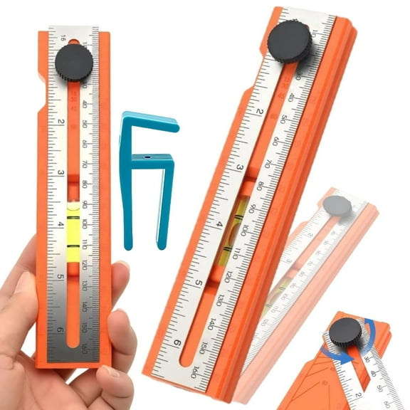 6.6in Adjustable Positioning Marking Protractor - Multi-Angle Scribing Ruler with Spirit Level, Angle Finder for Woodworking Drawer & Door Hole Drilling(LR 1 PCS)