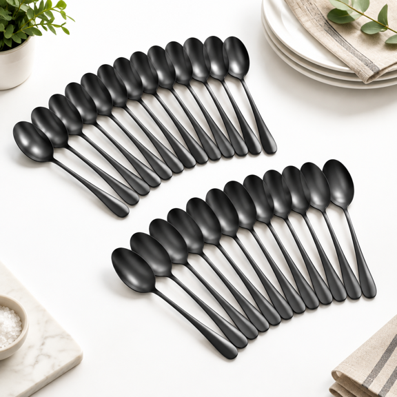 6.6inch spoons (24 Piece) Black Food-grade Stainless Steel Dinner Spoon Set for Dessert and Daily Use