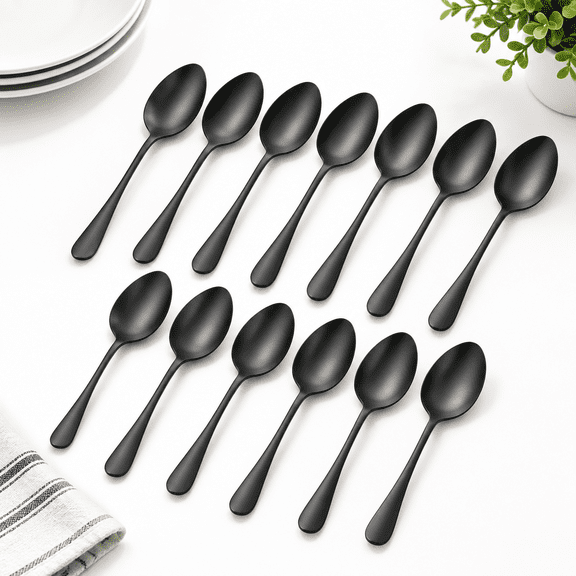 6.6inch spoons set (12 Piece) Black Stainless Steel Dinner Utensils