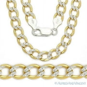 6.6mm Cuban / Curb D-Cut Pave Link Italian Chain Necklace in .925 Sterling Silver w/ 14k Yellow Gold