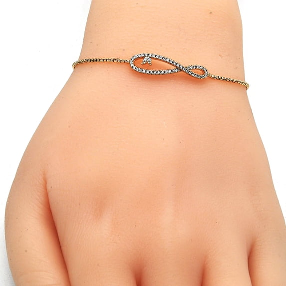 6.6mm Polished 14k Yellow Gold Plated Clear Cubic Zirconia Bolo Bracelet, 10 inches