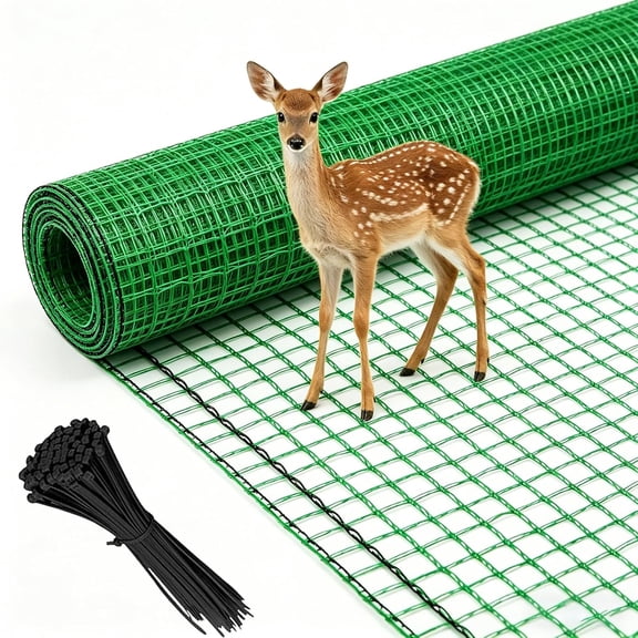 6.6x100ft Plastic Mesh Fence with Reinforced Double Black Edges, Heavy Duty Deer Fencing and Garden Netting Animal Barrier, 0.4in Square Mesh Safety Fence for Yard, Poultry and Plant Protection