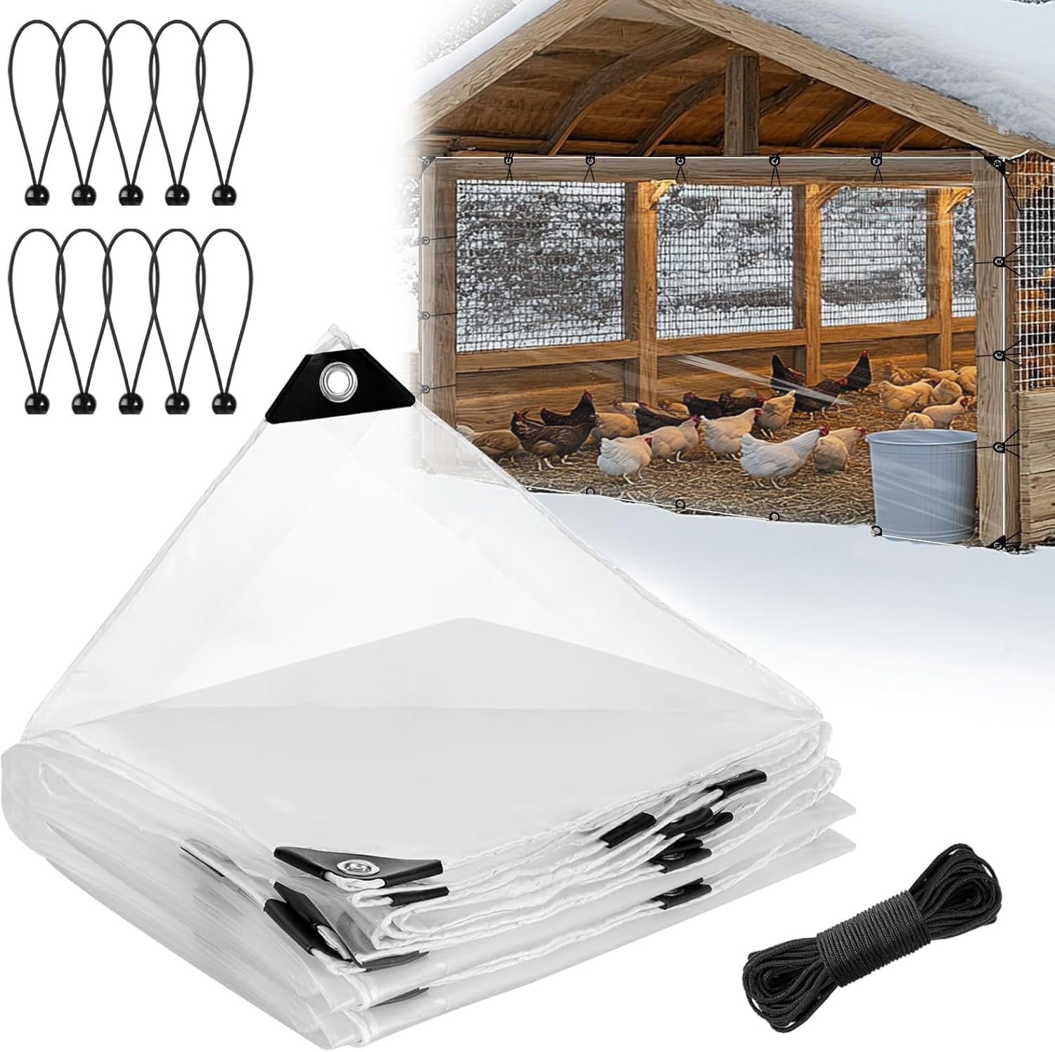 Chicken Rapt In Rope Shop 6.6x10ft Chicken Coop Covers Accessories for Winter - Easy to Install ...