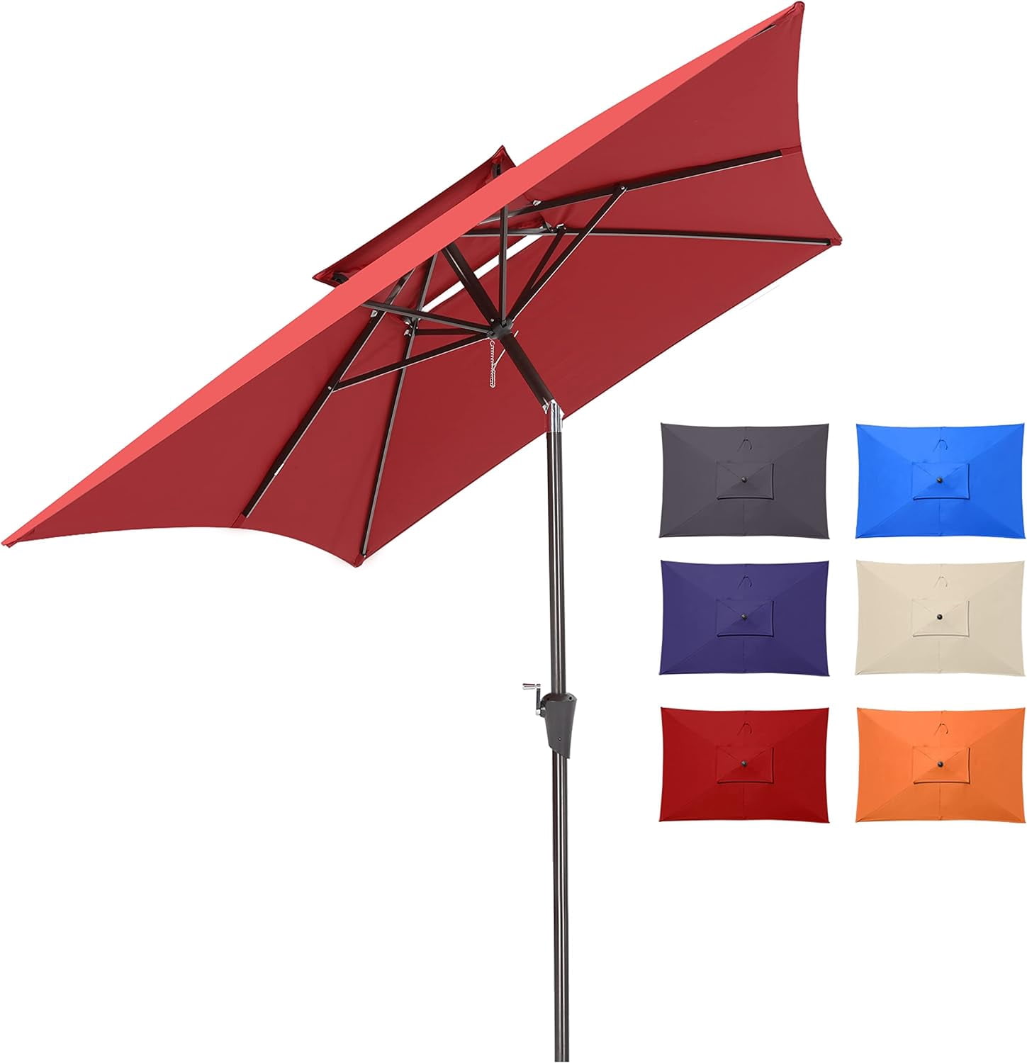 6.6x10ft Rectangle Patio Umbrellas 2 Tiers Outdoor Table Umbrella with ...