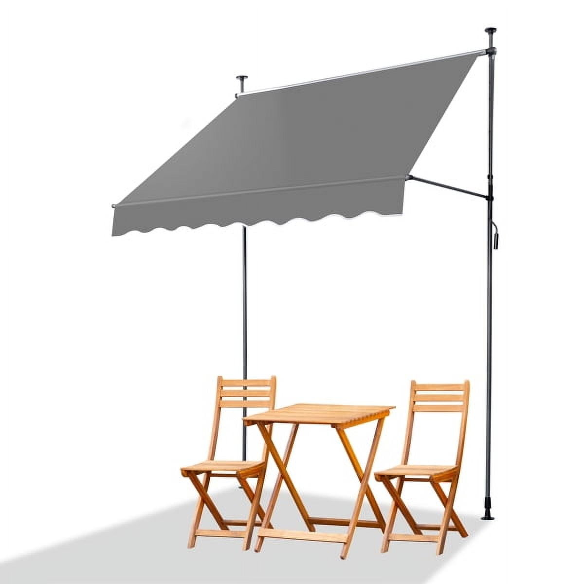 6.6x3.9FT Retractable Patio Awning – Grey Polyester Canopy, UV50+ Protection, No-Drilling Installation – for Balconies, Entryways & Small Outdoor Spaces