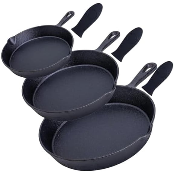 6, 7.5, 10 Inches Black Pre-seasoned Cast Iron Frying Pan Set of 3, Oven Safe Cast Iron Skillet, Cast Iron Grill Pan Set, Nonstick Cookware And Bakeware For Casserole Dish
