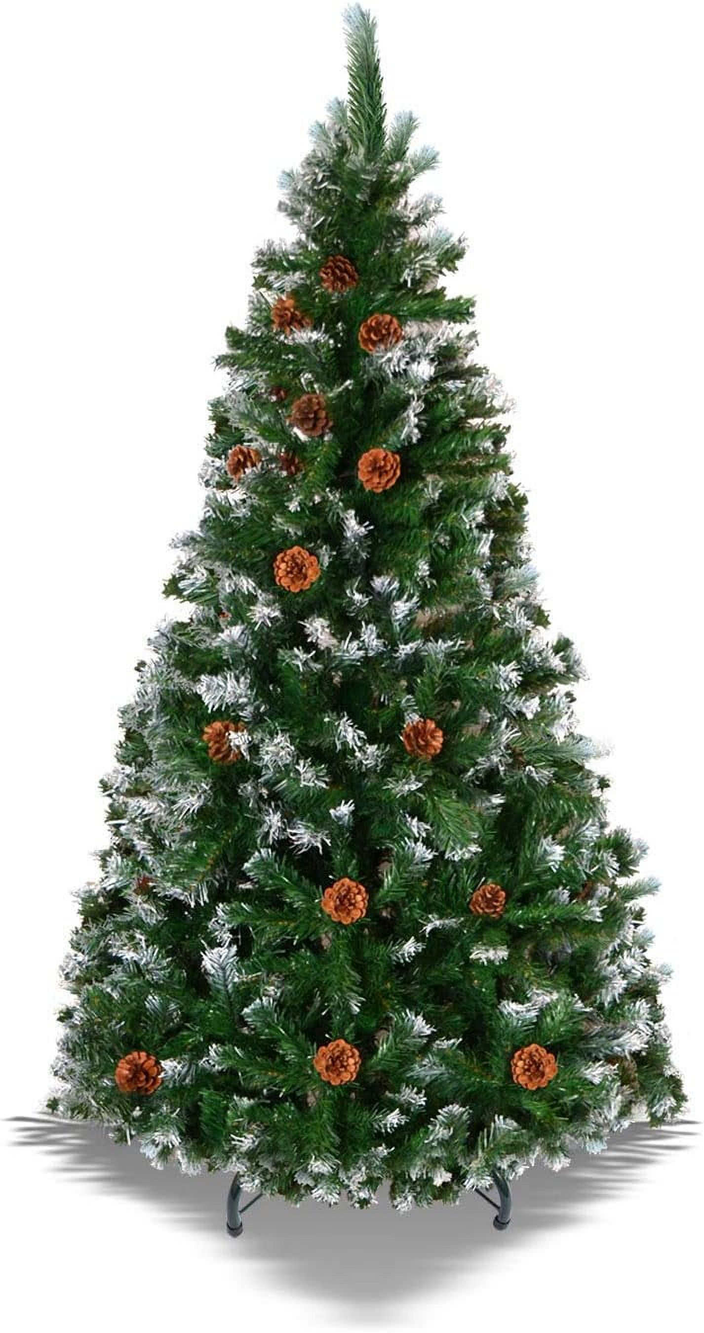 6' 7' 7. Snow Tipped Christmas Tree With Pine Cones And Steel Stand