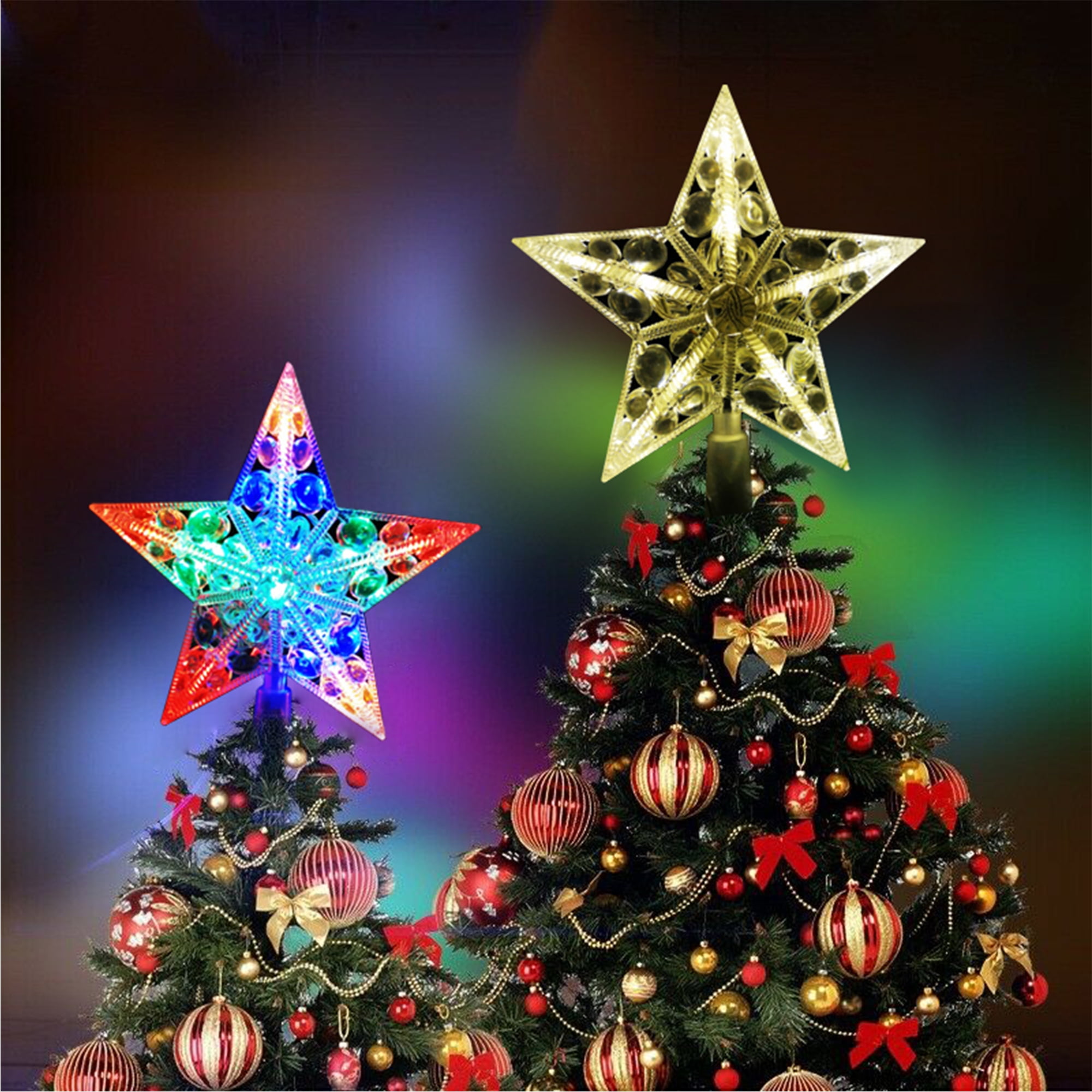 6.7"/8.3" Christmas Tree Topper Star LED Light Crystal Bead Treetop ...