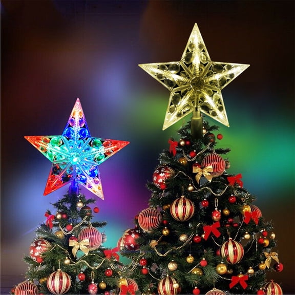 6.7"/8.3" Christmas Tree Topper Star LED Light Crystal Bead Treetop Xmas Decor