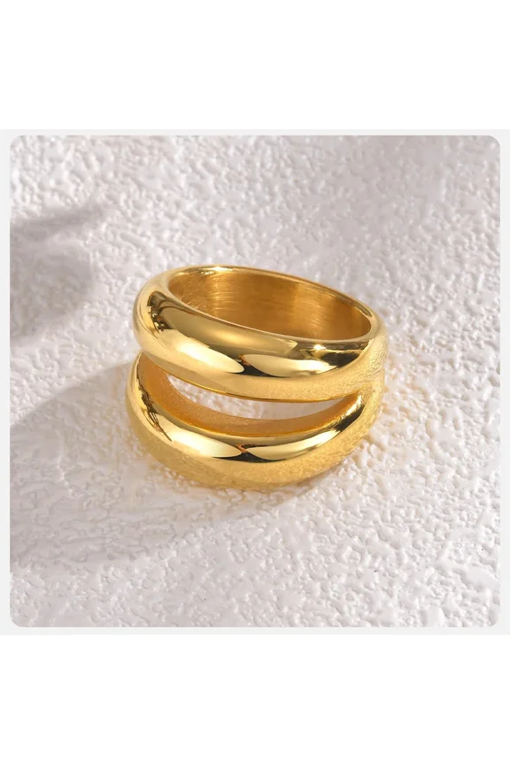 6/7/8 Size 14K Yellow Gold Rings For Women Smooth Double-layer Geometry Rings Fashion Jewelry Wedding Gifts