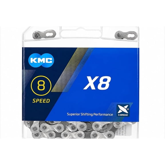 X8 Bike Chain, 6/7/8 Speed, 116 Links, Compatible with Shimano SRAM, Black Grey