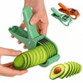 thumbnail image 1 of 6.7" Avocado Slicer Tool with Comfortable Grip, Stainless Steel Cutter and Peeler for Kitchen, Easy Fruit and Vegetable Cutting Gadget, Light green, By PRYESS, 1 of 8