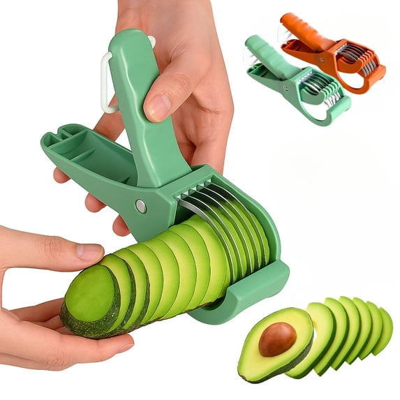 6.7" Avocado Slicer Tool with Comfortable Grip, Stainless Steel Cutter and Peeler for Kitchen, Easy Fruit and Vegetable Cutting Gadget, Light green, By PRYESS