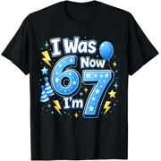 6 7 Birthday Boy 7 Years Old I was 6 Now I'm 7 67 Meme Kids T-Shirt