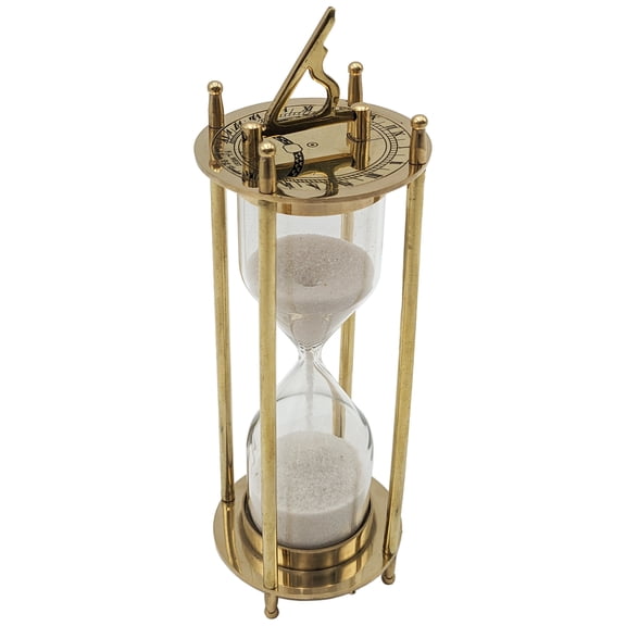 6.7" Brass Hourglass with Collapsible Sundials, Functional and Decorative 1 Minute Timer, Gold Color
