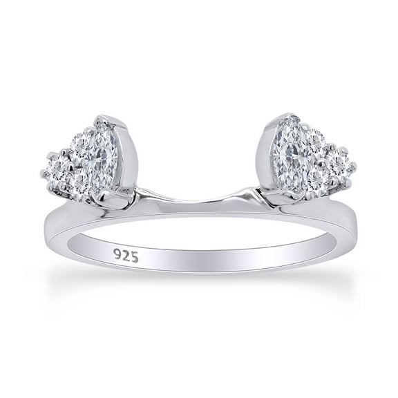 AFFY Marquise & Round Cut White Cubic Zirconia Wrap Enhancer Guard Ring in 14K White Gold over Silver-7.5