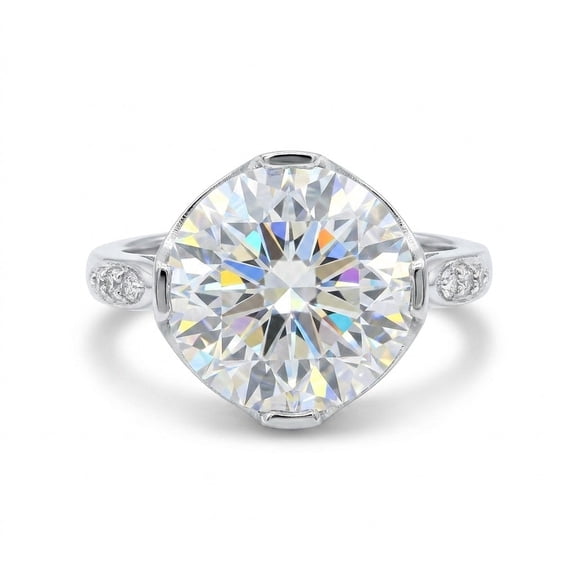 6.7 Ct White Moissanite Round Solitaire Ring - 925 Sterling Silver Gold Vermeil Size 6 US