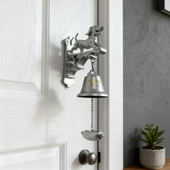6.7" Dog Doorbell, Silver Sausage Dog Welcome Doorbell, Vintage Cast Iron Bell Door Ring Hanging Ornament Shopkeepers Bell for Doors Opening Porch Front Door 1PC